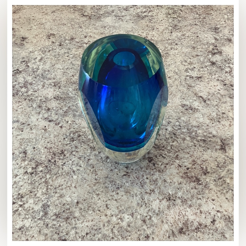 Blue Azure Mouth Blown Glass Vase